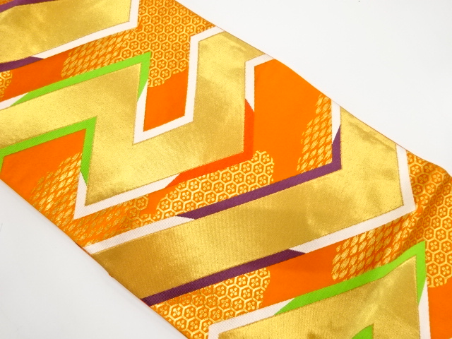 JAPANESE KIMONO / ANTIQUE FUKURO OBI / SILK / WOVEN GEOMETRIC